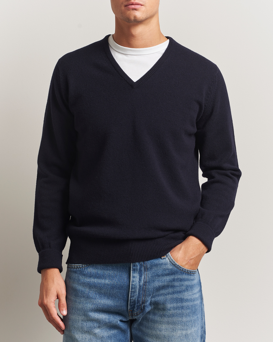 Herren | Pullover | William Lockie | Rob Lambswool V-Neck Navy