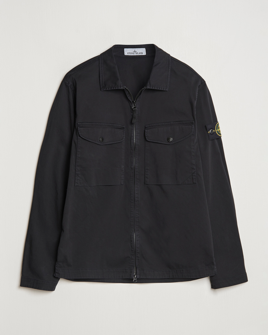 Herren | Hemden | Stone Island | Garment Dyed Cotton Zip Overshirt Black