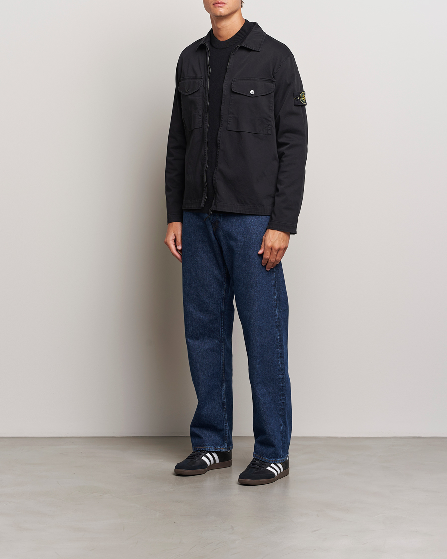 Herren | Hemden | Stone Island | Garment Dyed Cotton Zip Overshirt Black
