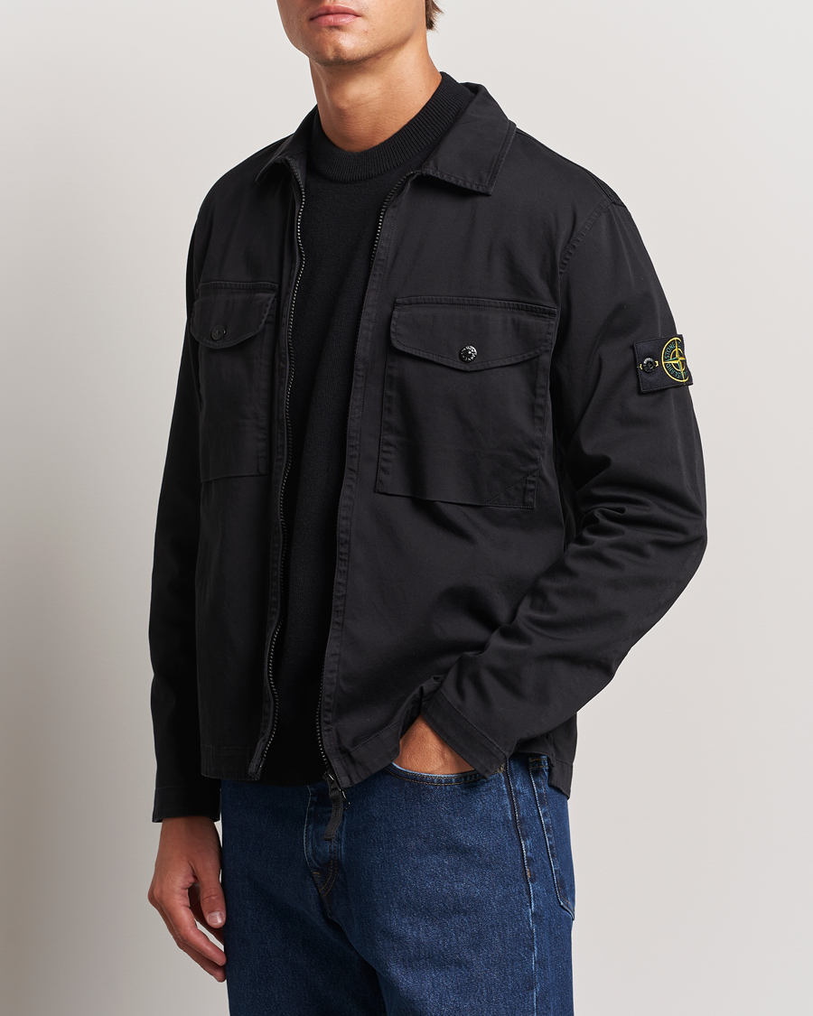 Herren | Hemden | Stone Island | Garment Dyed Cotton Zip Overshirt Black