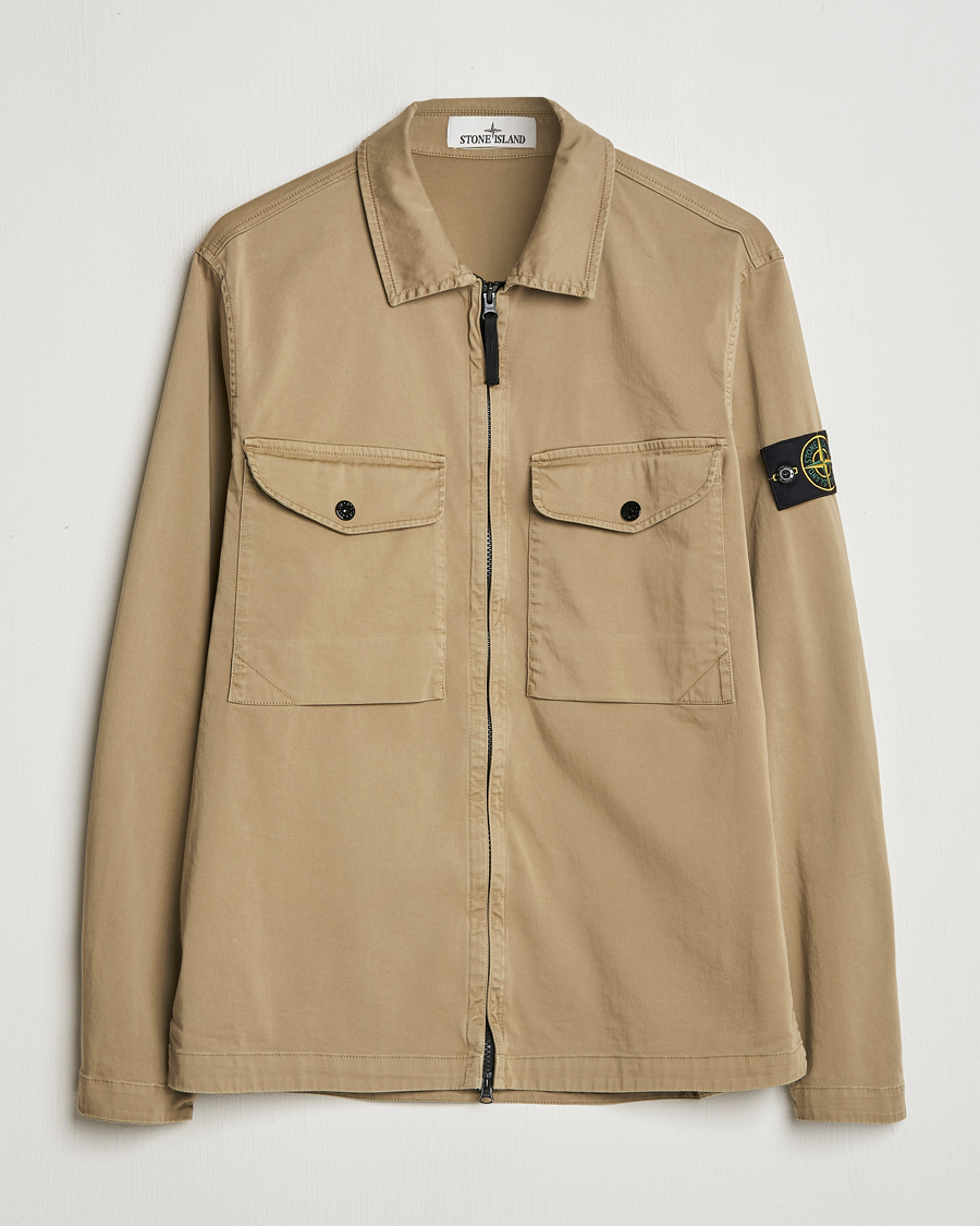 Herren | Hemden | Stone Island | Garment Dyed Cotton Zip Overshirt Biscuit