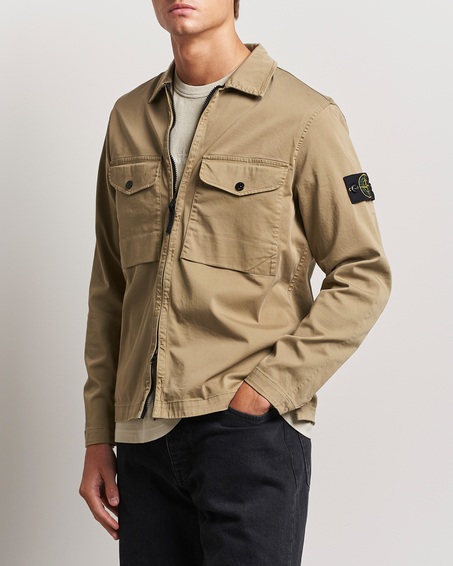 Herren | Hemden | Stone Island | Garment Dyed Cotton Zip Overshirt Biscuit