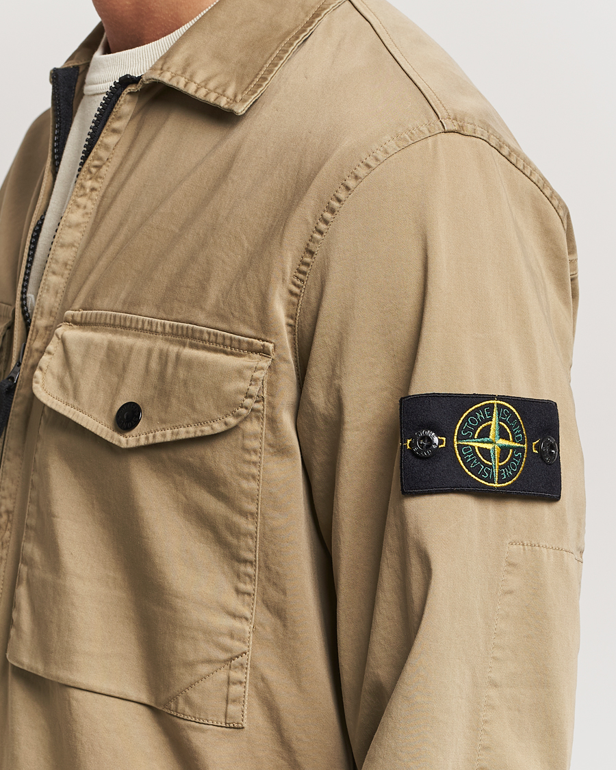 Herren | Hemden | Stone Island | Garment Dyed Cotton Zip Overshirt Biscuit