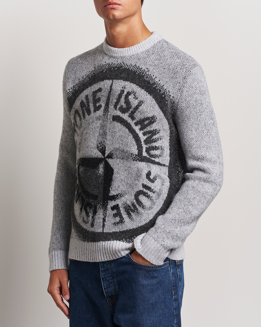 Herren | Pullover | Stone Island | Jacquard Knitted Wool Crew Neck Grey