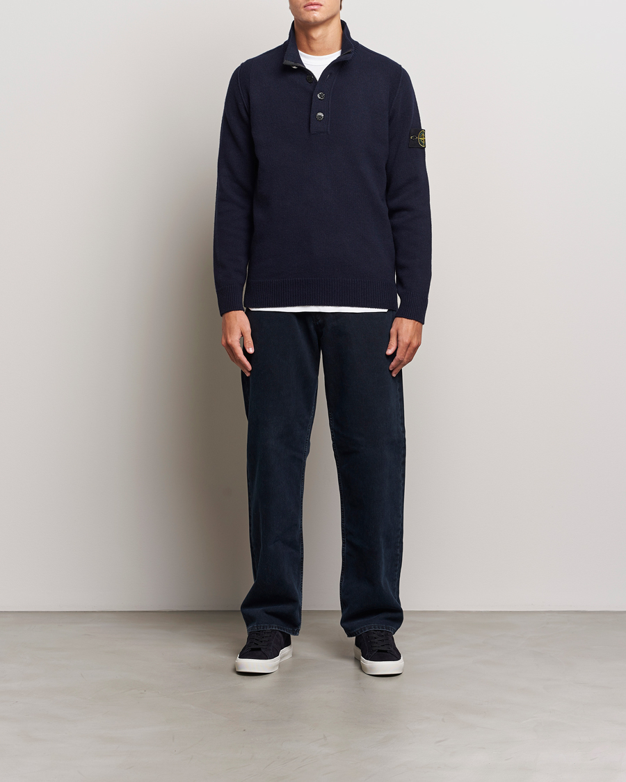 Herren | Pullover | Stone Island | Knitted Lambswool Half Button Zip Navy Blue