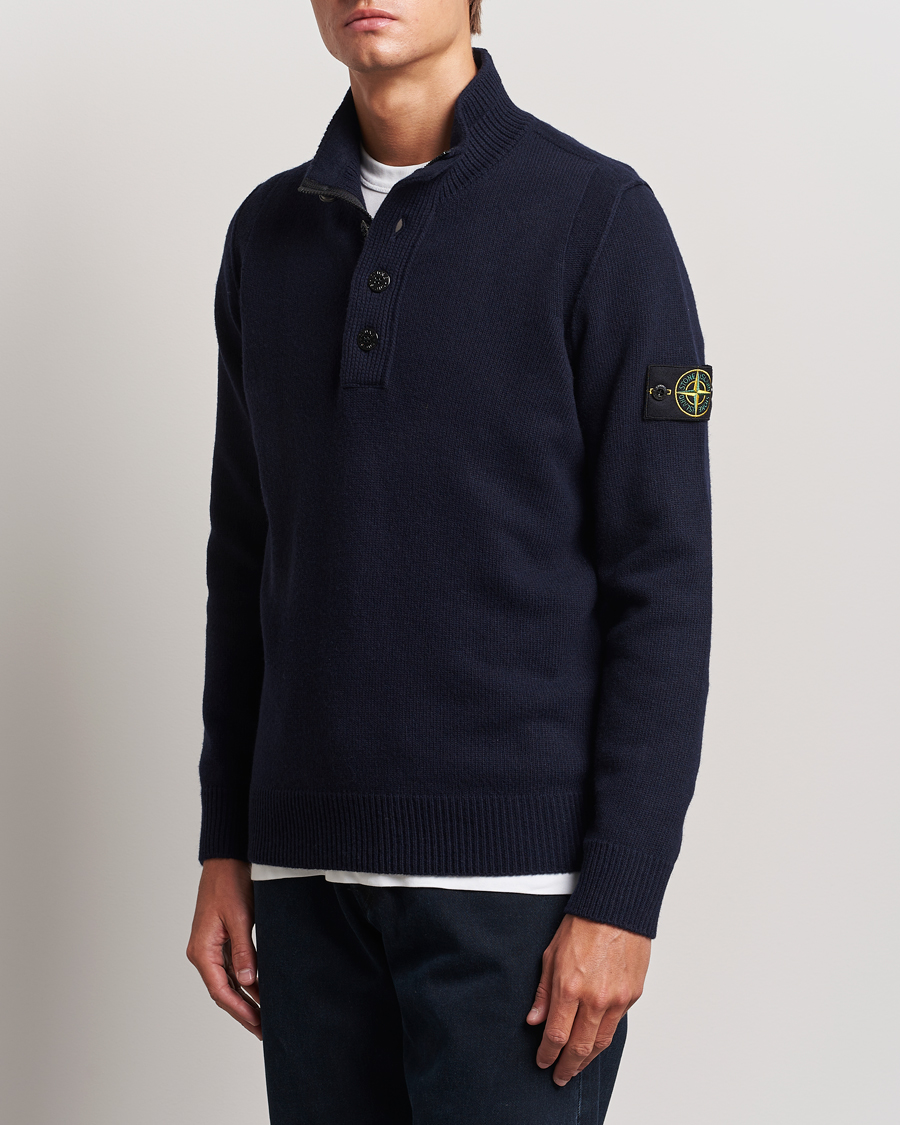 Herren | Pullover | Stone Island | Knitted Lambswool Half Button Zip Navy Blue