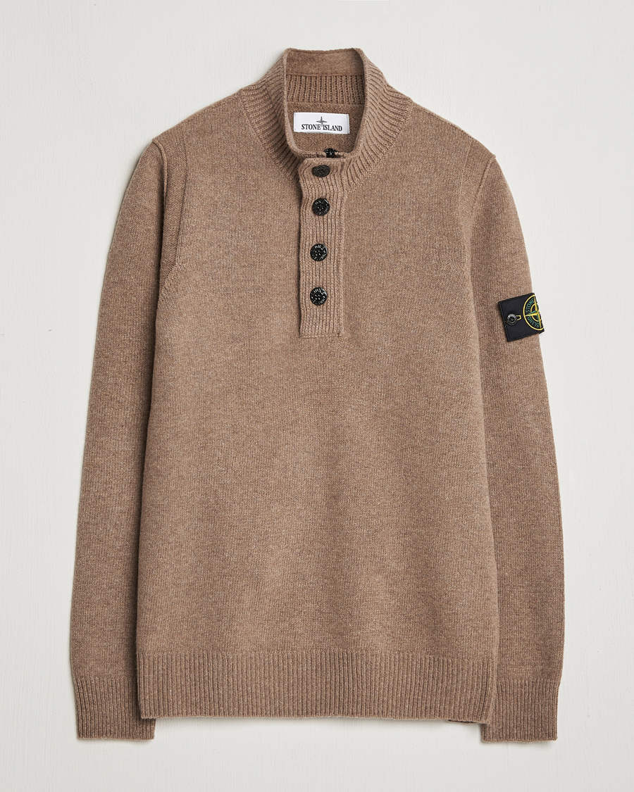 Herren | Pullover | Stone Island | Knitted Lambswool Half Button Zip Walnut
