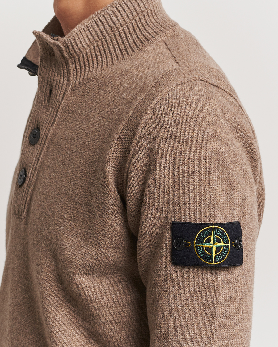 Herren | Pullover | Stone Island | Knitted Lambswool Half Button Zip Walnut