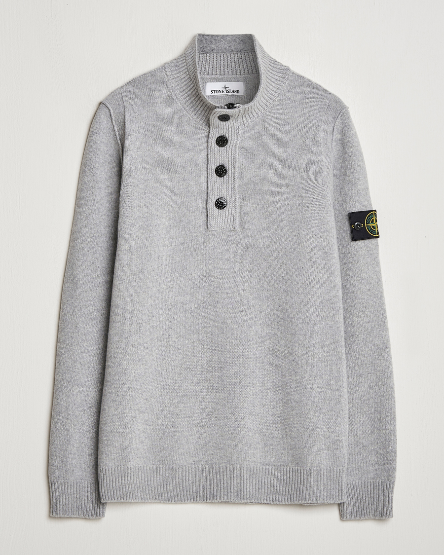 Herren | Pullover | Stone Island | Knitted Lambswool Half Button Zip Melange Grey