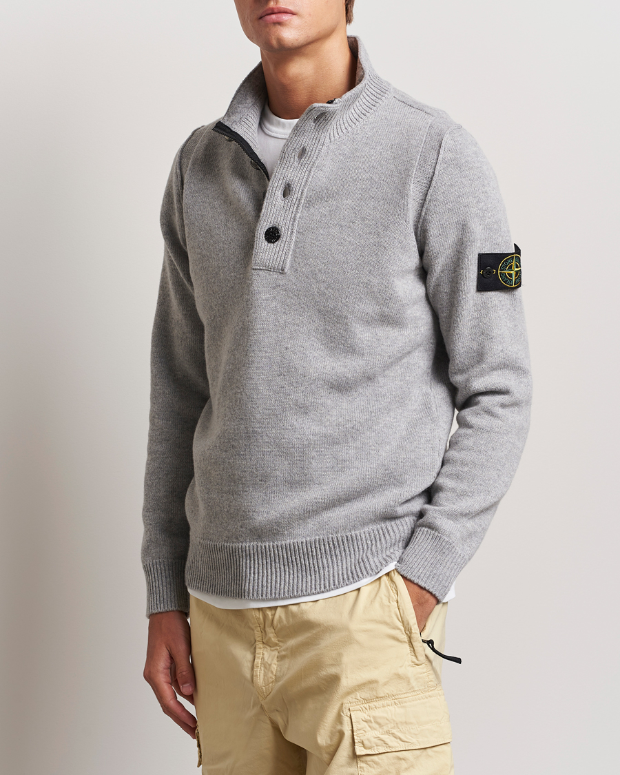 Herren | Pullover | Stone Island | Knitted Lambswool Half Button Zip Melange Grey