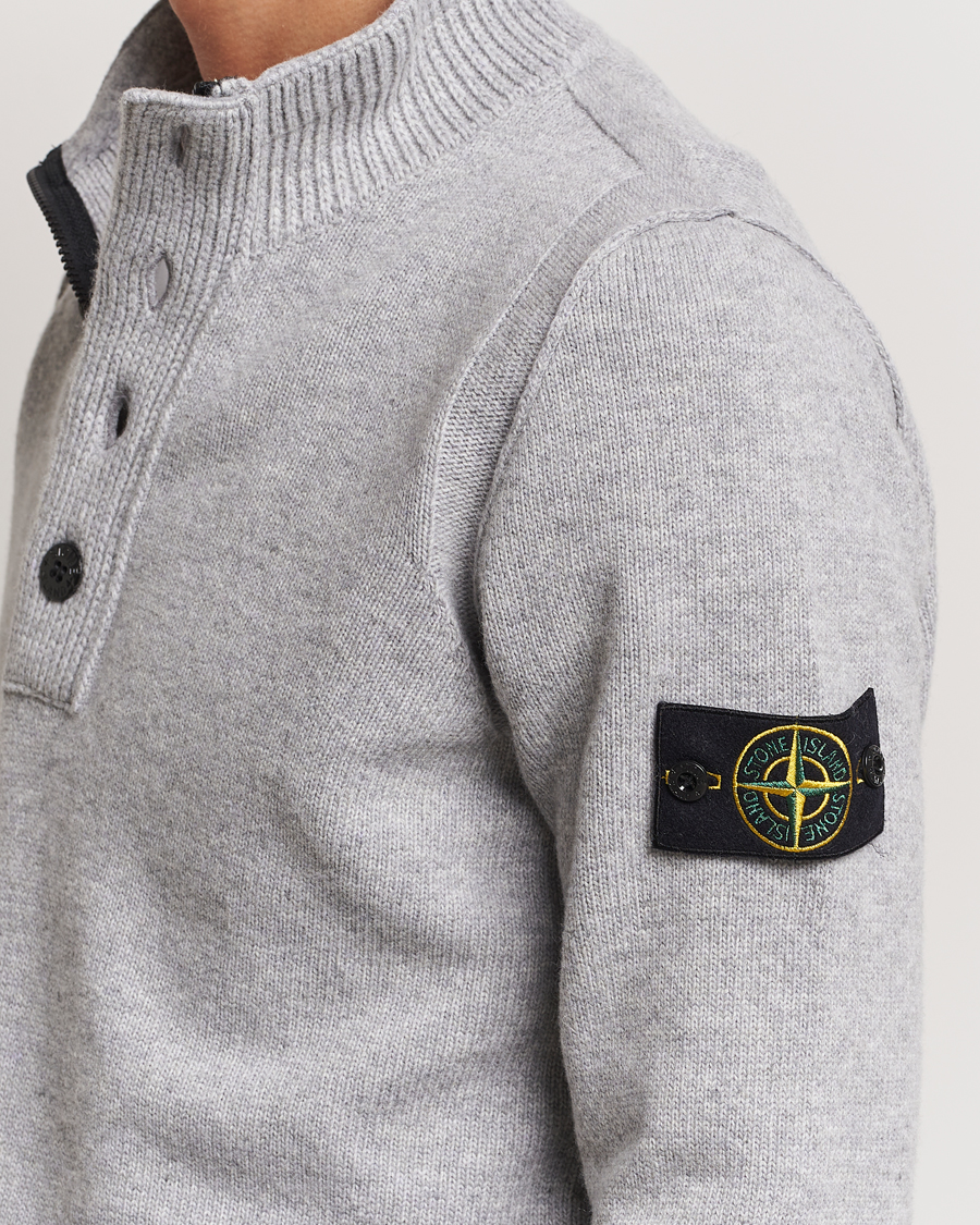 Herren | Pullover | Stone Island | Knitted Lambswool Half Button Zip Melange Grey