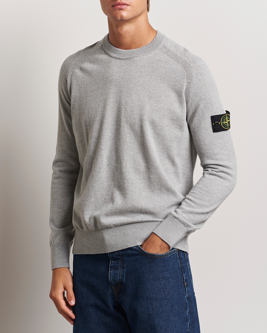Herren | Pullover | Stone Island | Cardigan Knit Geelong Wool Crew Neck Melange Grey