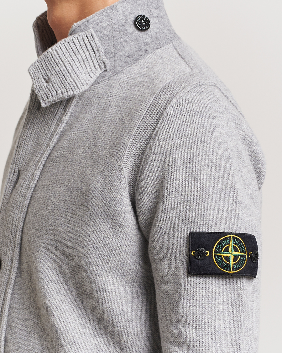 Herren | Pullover | Stone Island | Knitted Lambswool Zip Cardigan Melange Grey