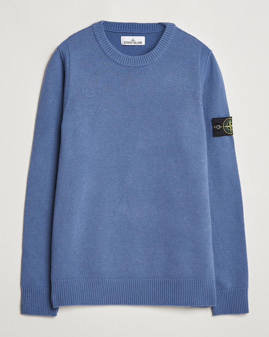 Herren | Pullover | Stone Island | Knitted Lambwool Sweater Mid Blue