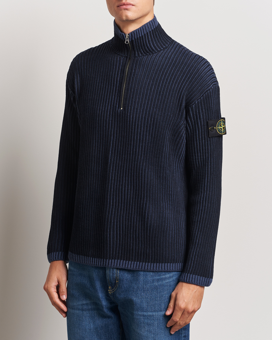 Herren | Pullover | Stone Island | Full Rib Wool Half Zip Navy Blue