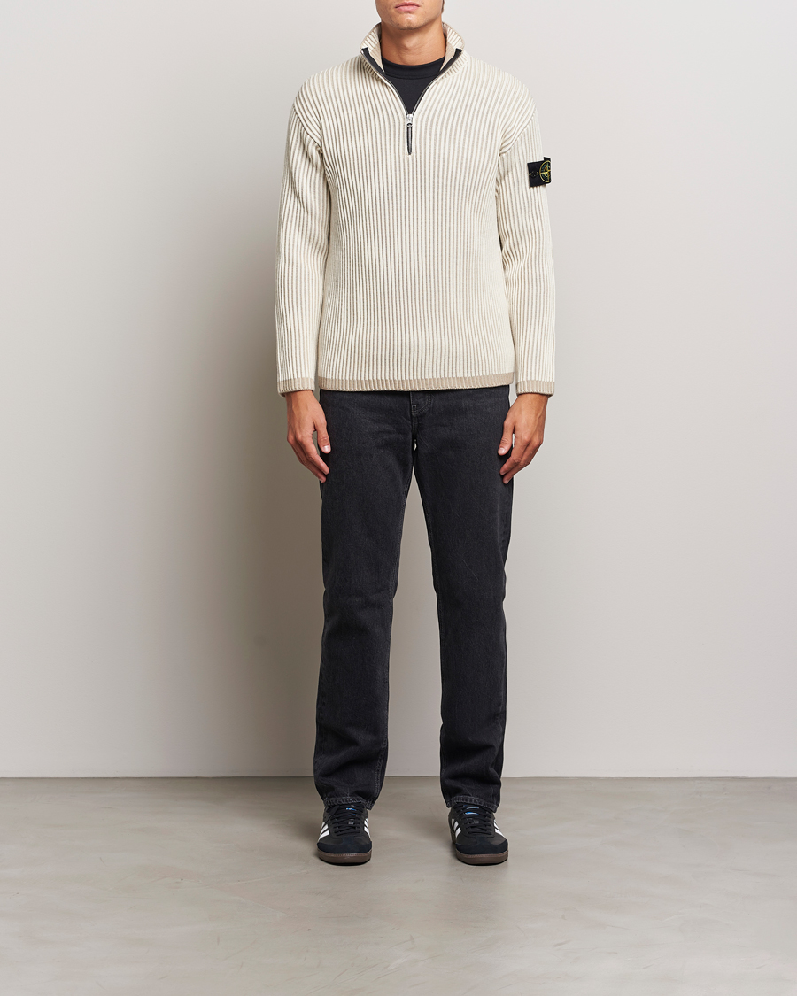 Herren | Pullover | Stone Island | Full Rib Wool Half Zip Natural