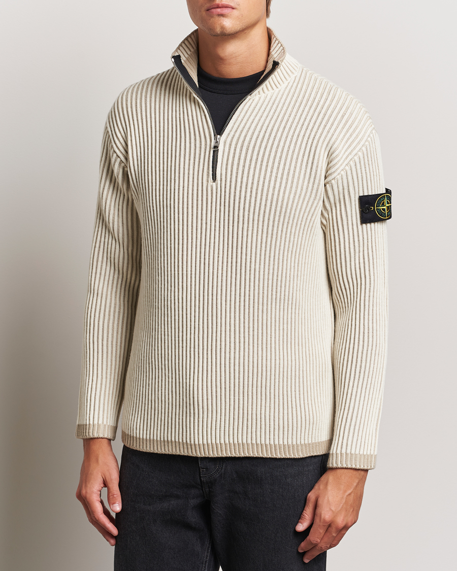 Herren | Pullover | Stone Island | Full Rib Wool Half Zip Natural