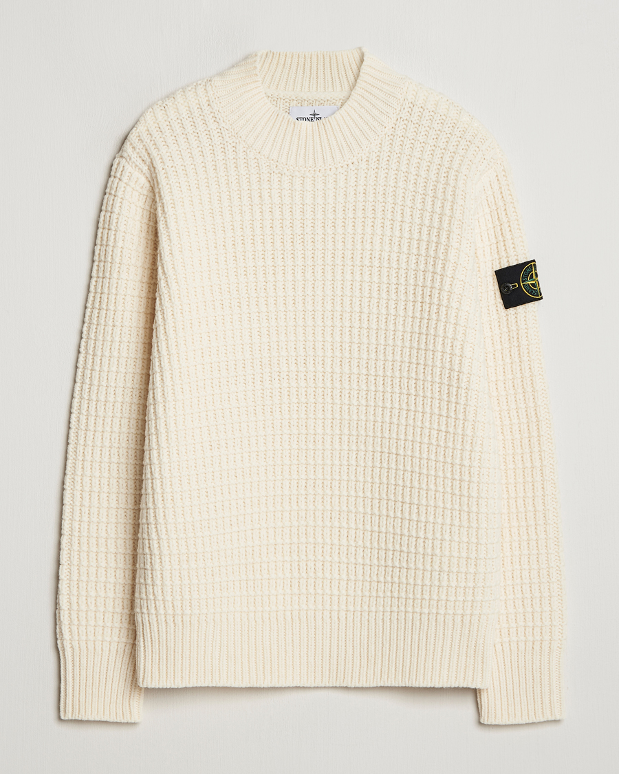 Herren | Pullover | Stone Island | Checkered Rib Stich Wool Mock Neck Natural