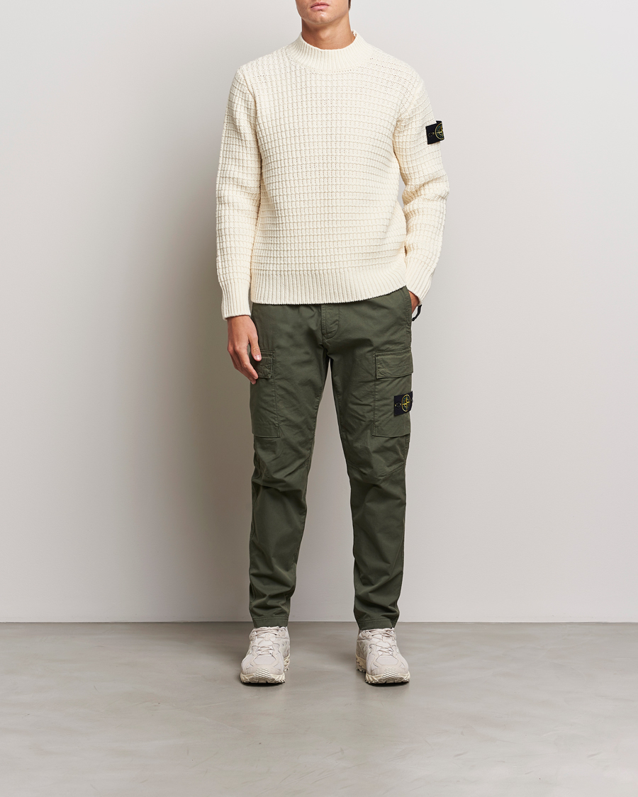 Herren | Pullover | Stone Island | Checkered Rib Stich Wool Mock Neck Natural