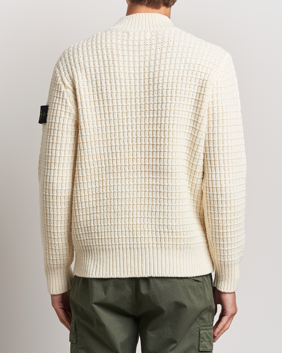 Herren | Pullover | Stone Island | Checkered Rib Stich Wool Mock Neck Natural