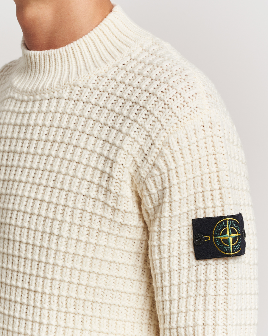 Herren | Pullover | Stone Island | Checkered Rib Stich Wool Mock Neck Natural