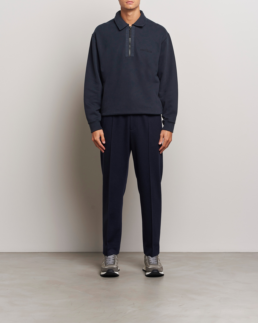 Herren | Pullover | Stone Island | Garment Dyed Fleece Zip Polo Navy Blue
