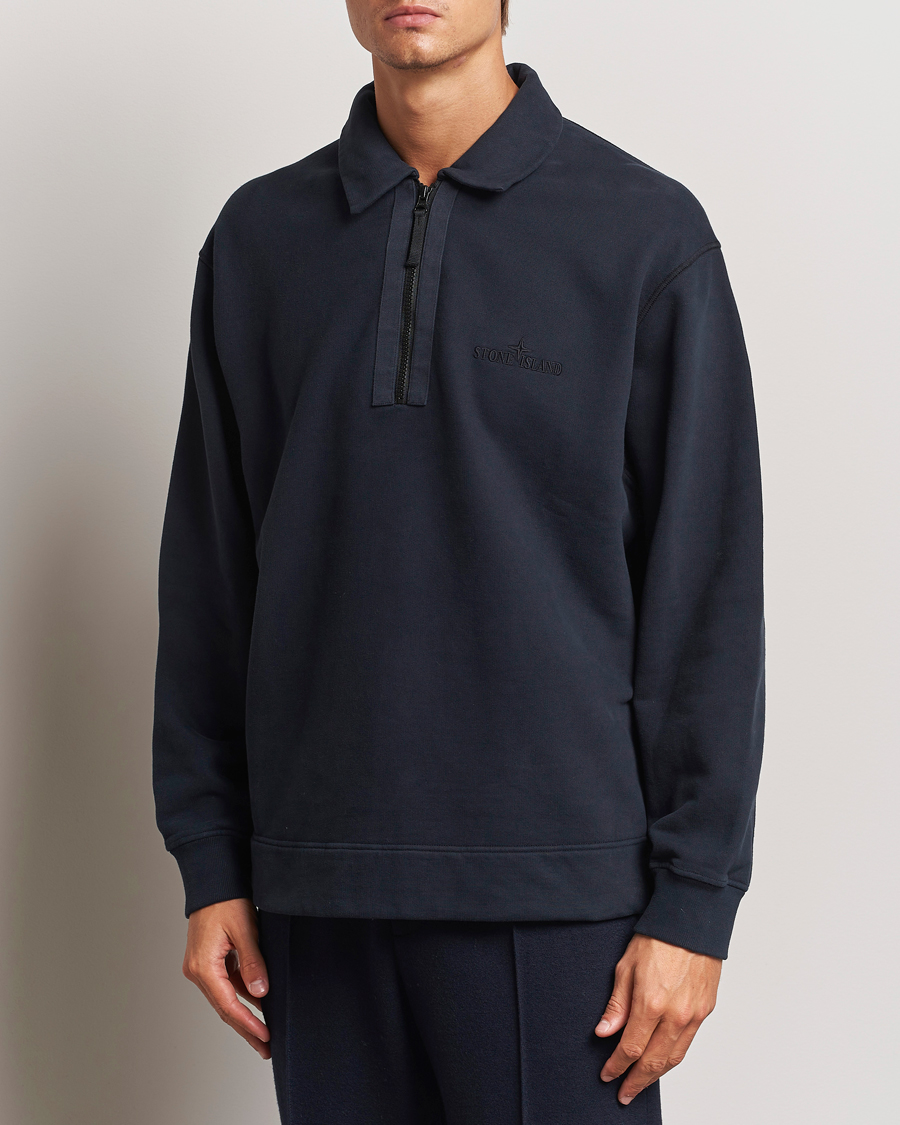 Herren | Pullover | Stone Island | Garment Dyed Fleece Zip Polo Navy Blue