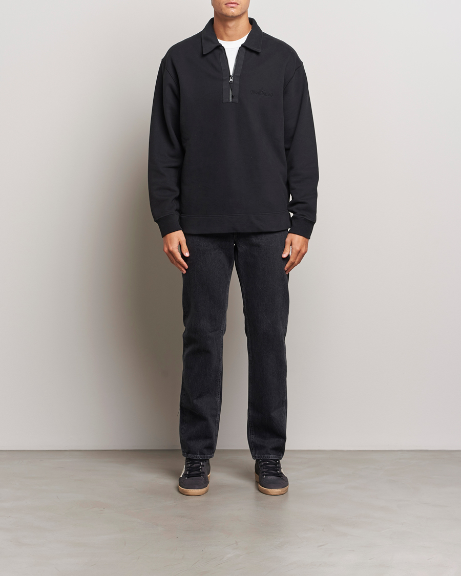 Herren | Pullover | Stone Island | Garment Dyed Fleece Zip Polo Black