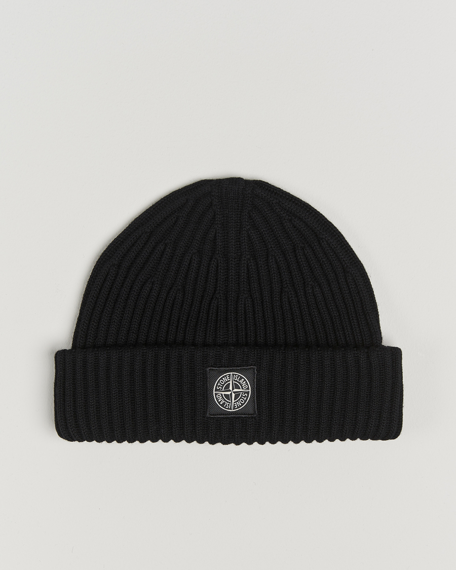 Herren | Stone Island Full Rib Wool Beanie Black | Stone Island | Full Rib Wool Beanie Black