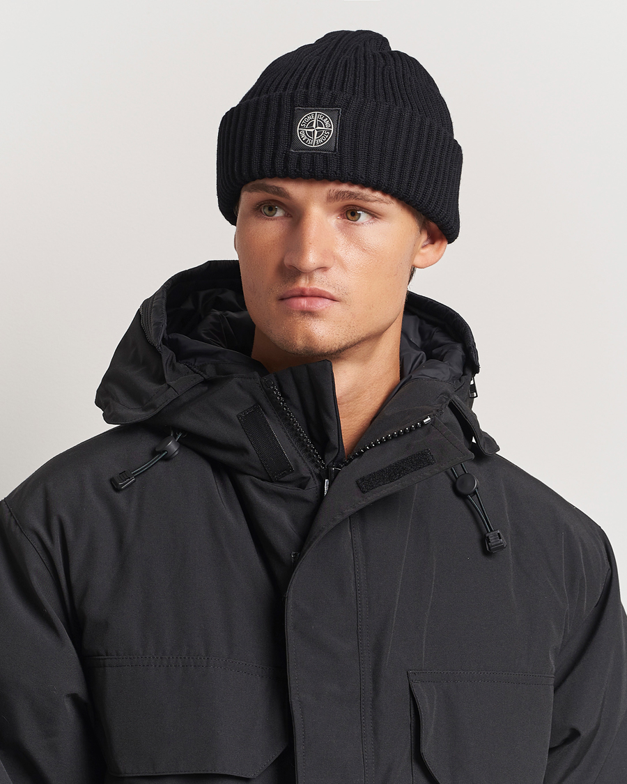 Herren | Stone Island Full Rib Wool Beanie Black | Stone Island | Full Rib Wool Beanie Black