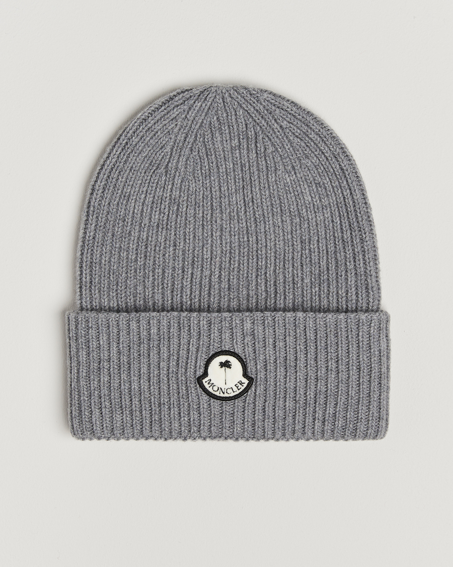 Herren | Moncler Genius X Palm Angels Rib Wool Beanie Grey | Moncler Genius | X Palm Angels Rib Wool Beanie Grey