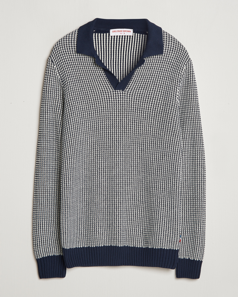 Herren | Pullover | Orlebar Brown | Horton Long Sleeve Knited Poloshirt Night Iris/White