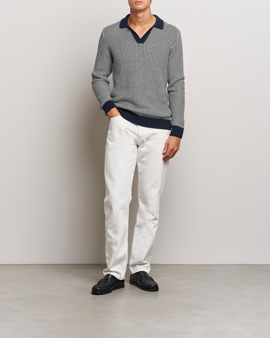 Herren | Pullover | Orlebar Brown | Horton Long Sleeve Knited Poloshirt Night Iris/White