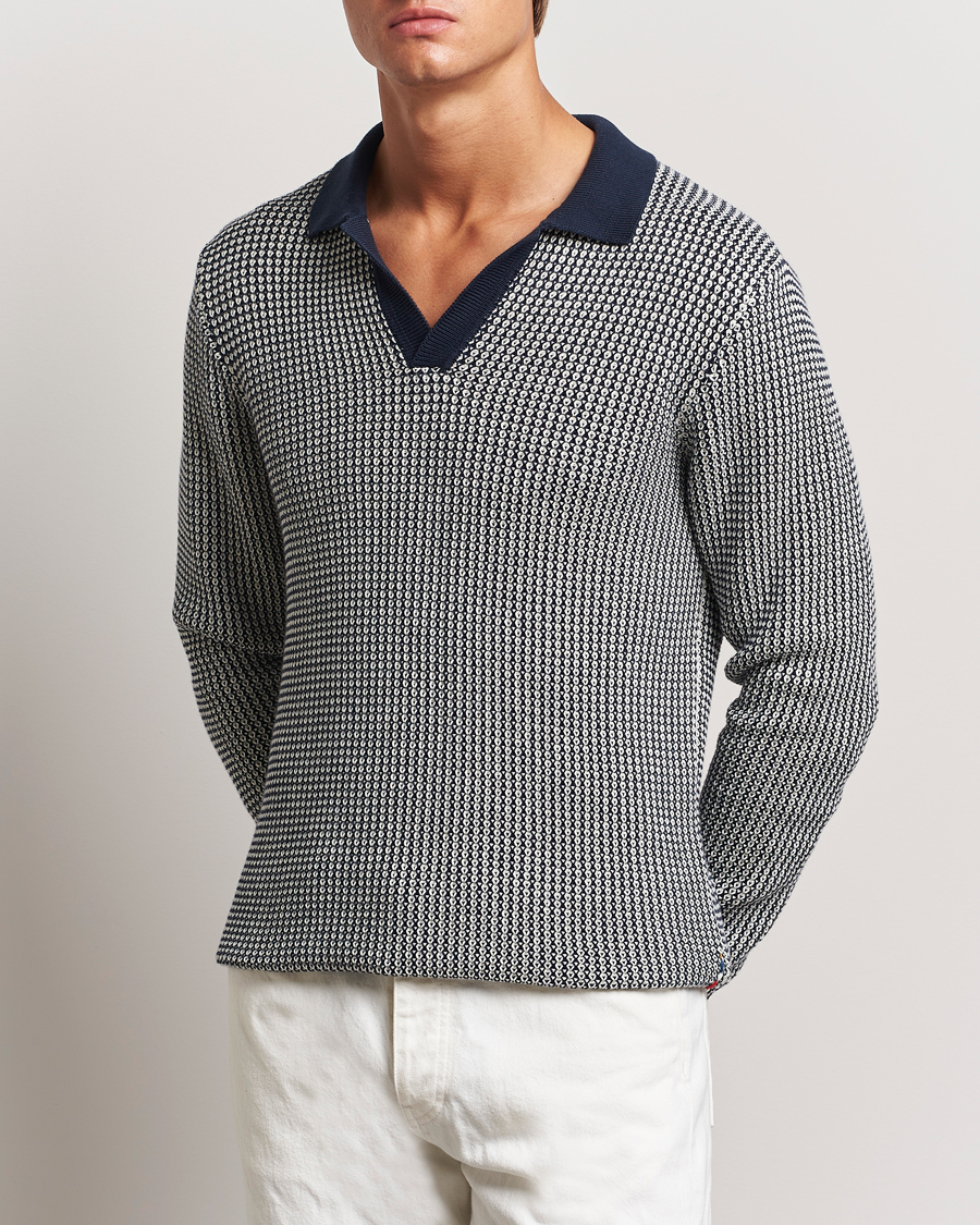 Herren | Pullover | Orlebar Brown | Horton Long Sleeve Knited Poloshirt Night Iris/White