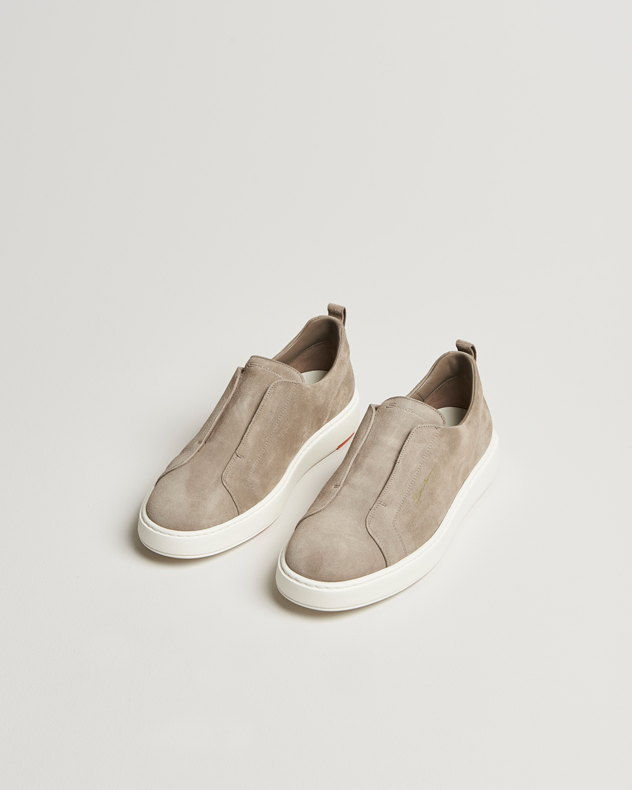 Herren | Santoni Cleanic No Lace Sneaker Taupe Suede | Santoni | Cleanic No Lace Sneaker Taupe Suede