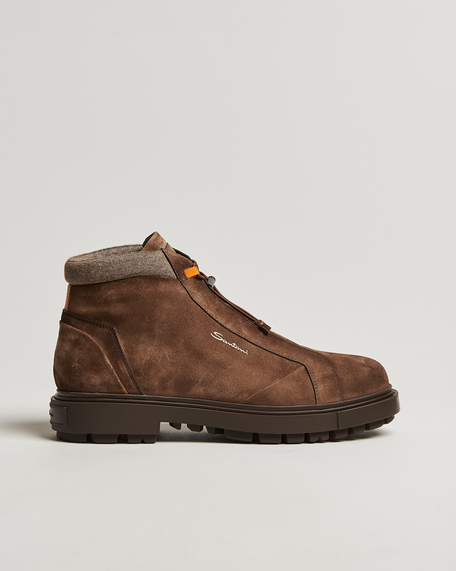 Herren | Santoni St Moritz No Lace Boot Dark Brown Suede | Santoni | St Moritz No Lace Boot Dark Brown Suede