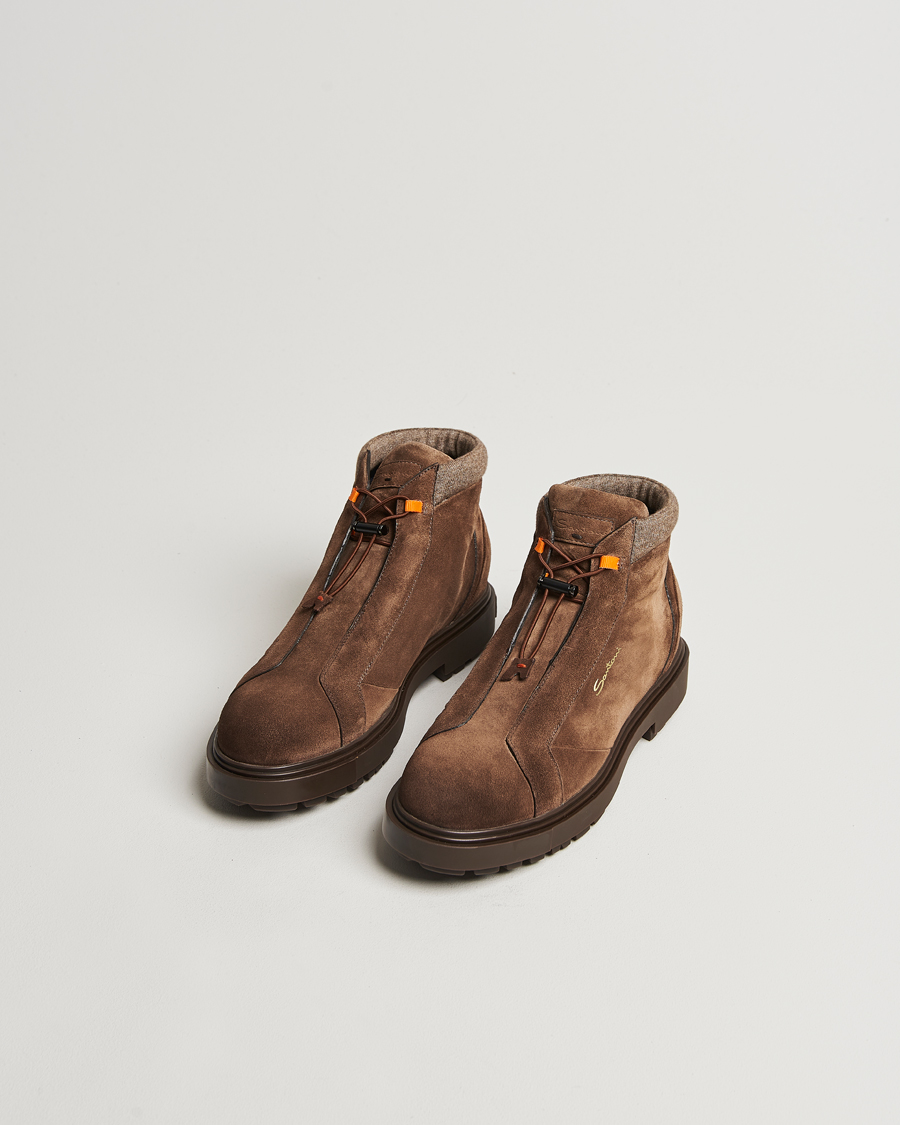 Herren | Santoni St Moritz No Lace Boot Dark Brown Suede | Santoni | St Moritz No Lace Boot Dark Brown Suede
