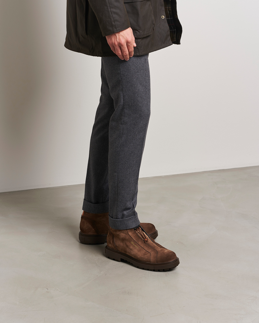 Herren | Santoni St Moritz No Lace Boot Dark Brown Suede | Santoni | St Moritz No Lace Boot Dark Brown Suede
