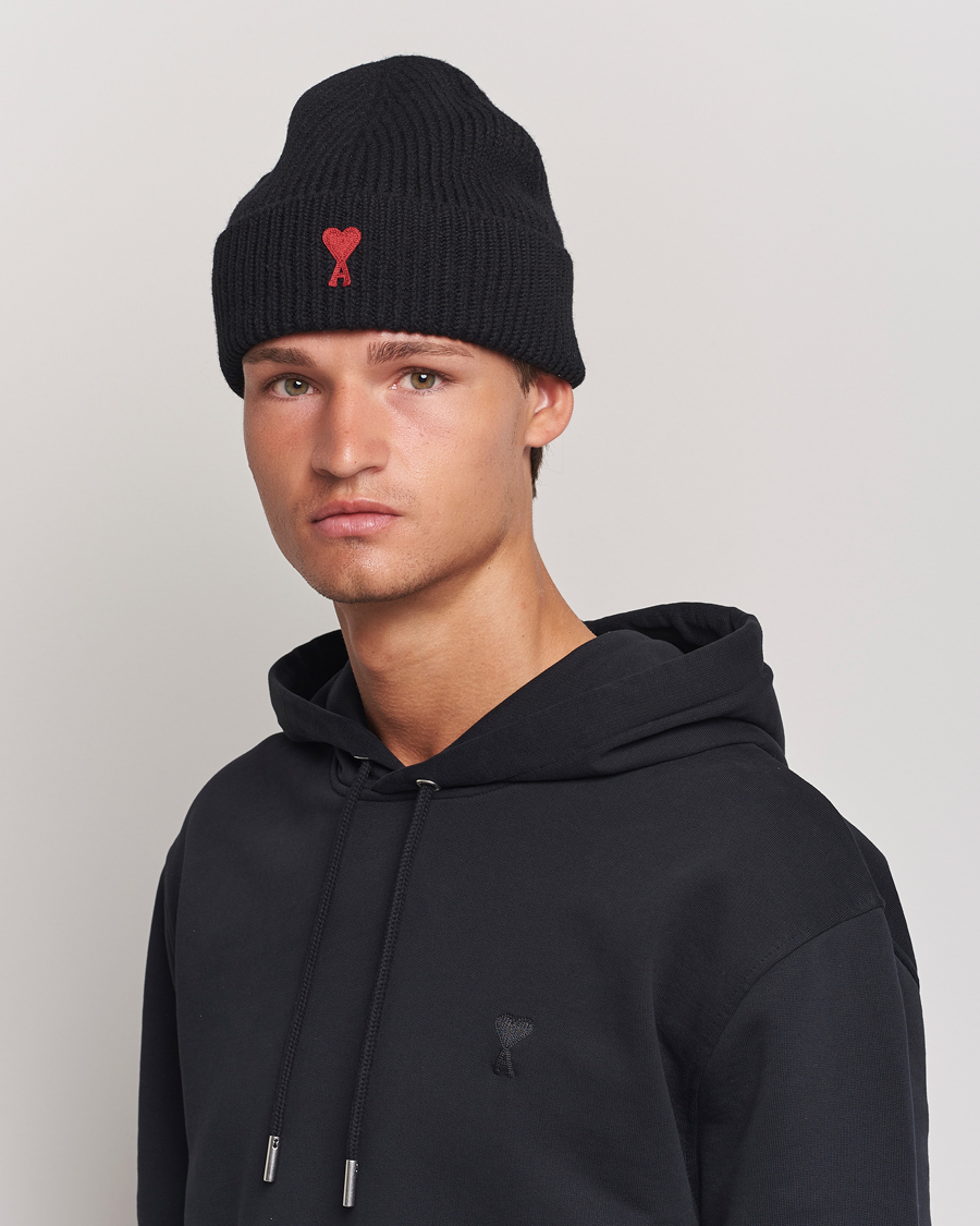 Herren | AMI Heart Logo Beanie Black | AMI | Heart Logo Beanie Black
