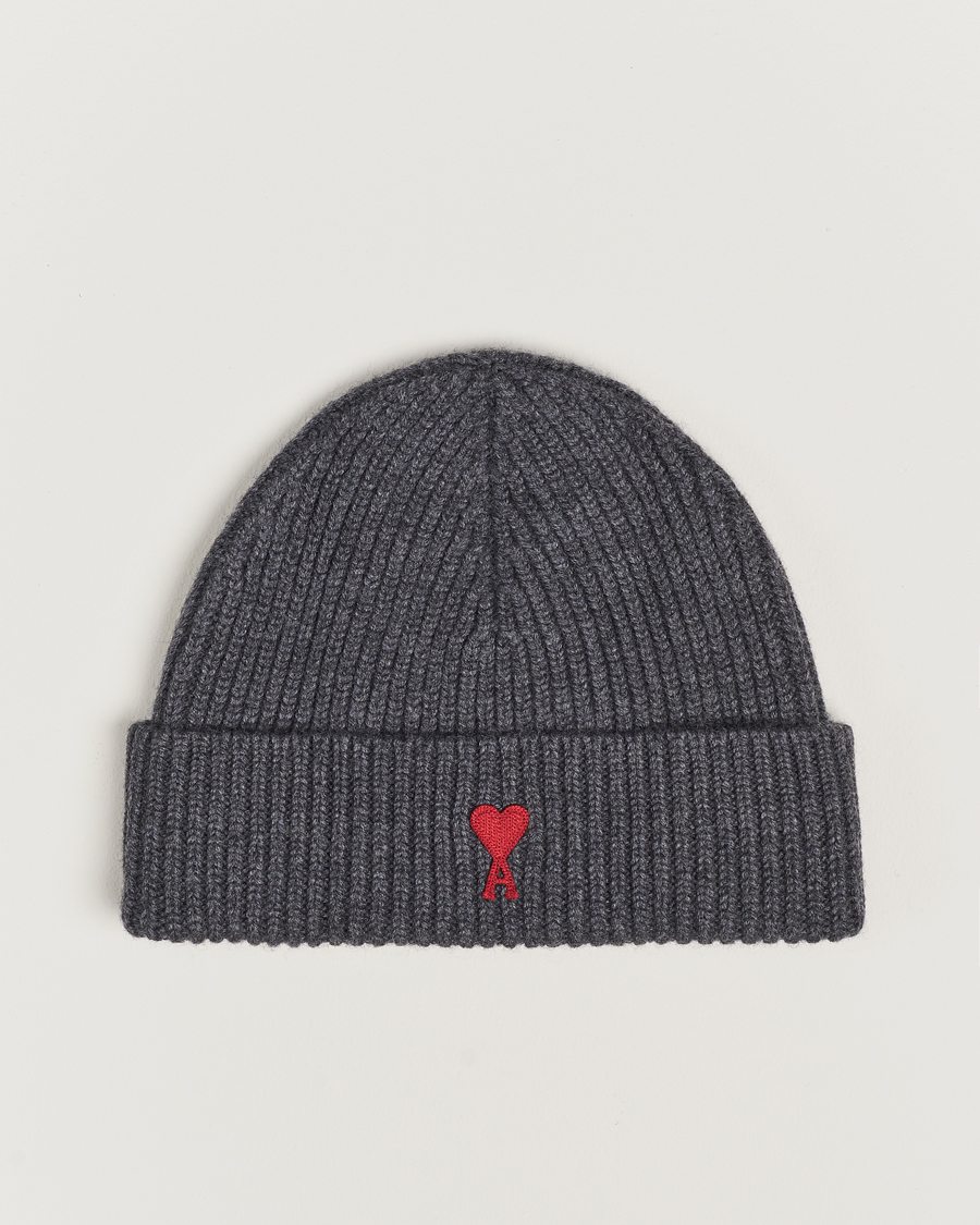 Herren | AMI Heart Logo Beanie Heather Grey | AMI | Heart Logo Beanie Heather Grey