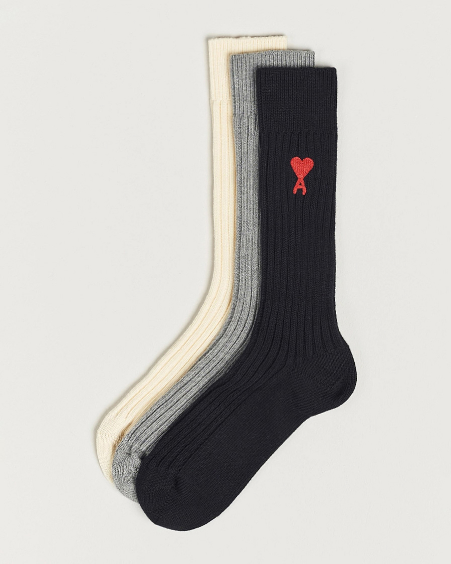 Herren | Unterwäsche | AMI | 3-Pack Heart Logo Socks White/Grey/Black