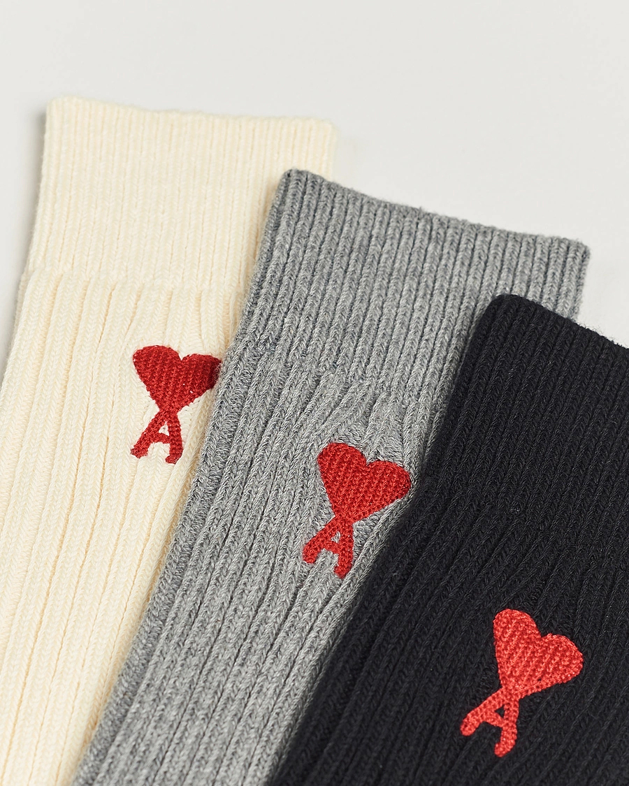 Herren | Unterwäsche | AMI | 3-Pack Heart Logo Socks White/Grey/Black