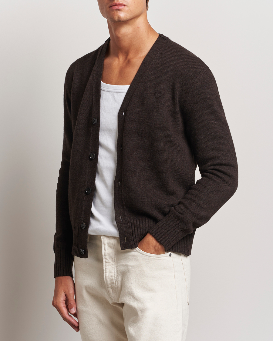 Herren | Pullover | AMI | Tonal Heart Logo Wool Cardigan Dark Coffee