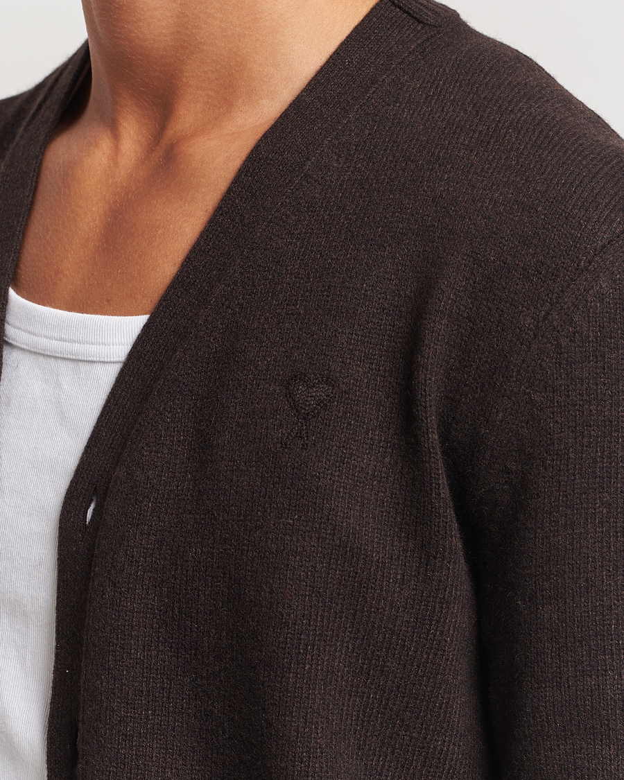 Herren | Pullover | AMI | Tonal Heart Logo Wool Cardigan Dark Coffee