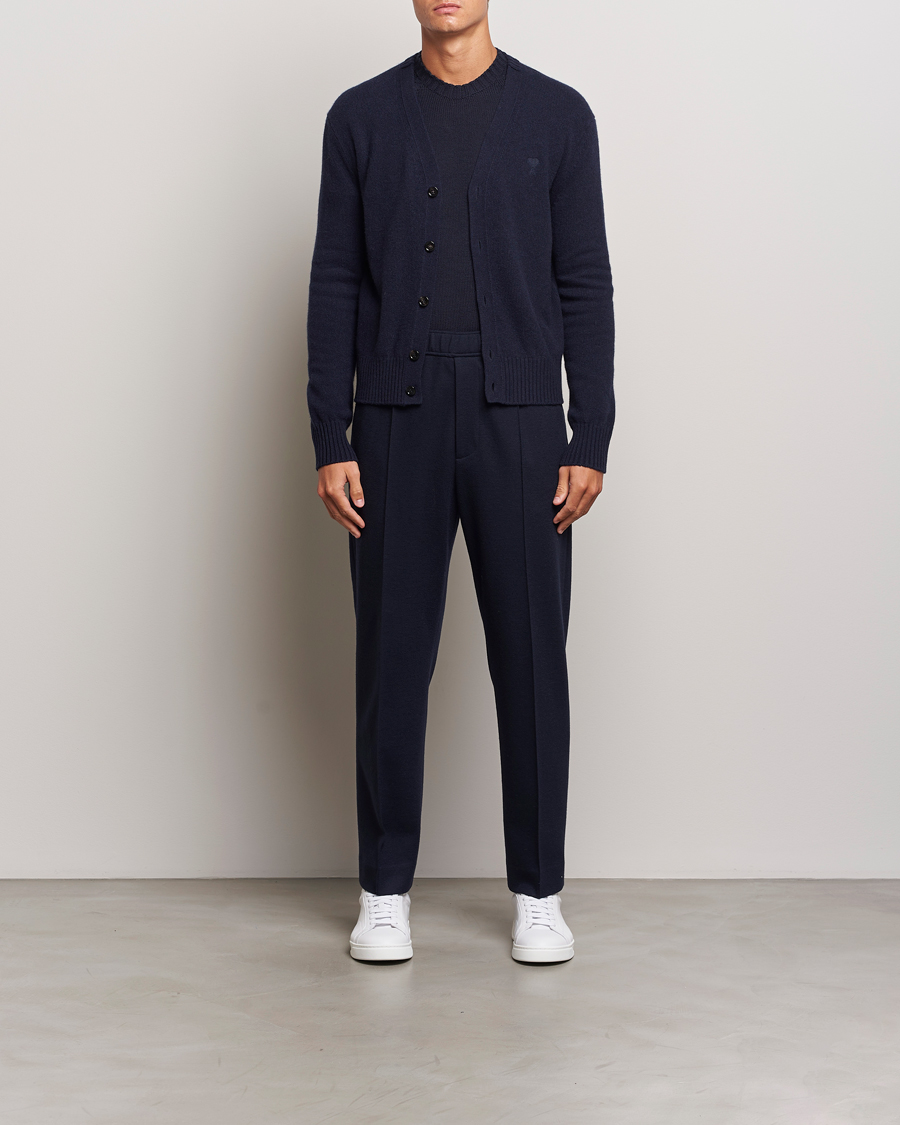 Herren | Pullover | AMI | Tonal Heart Logo Wool Cardigan Navy