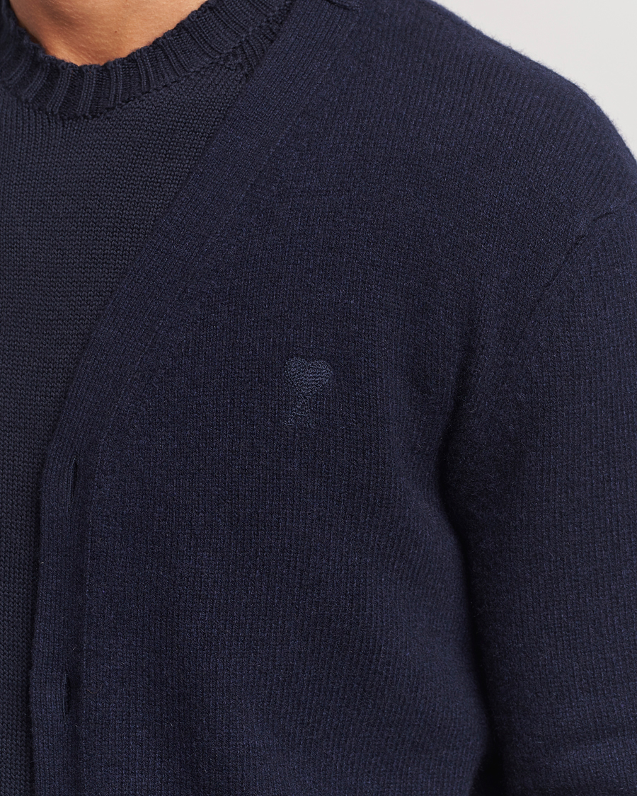 Herren | Pullover | AMI | Tonal Heart Logo Wool Cardigan Navy