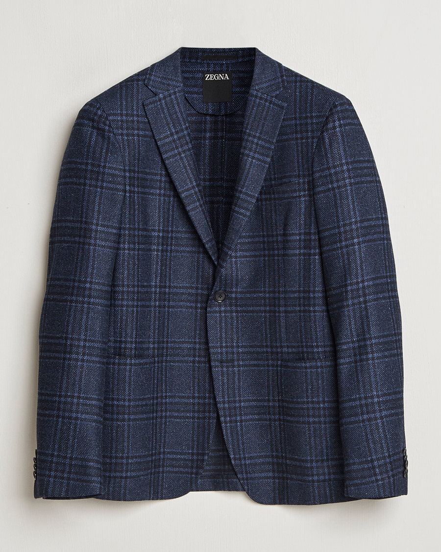 Herren | Sakkos | Zegna | Unconstructed Wool/Silk Blazer Navy Check