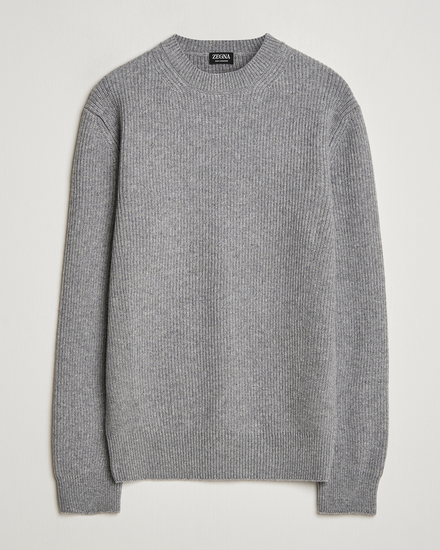 Herren | Pullover | Zegna | Oasi Cashmere Rib Crewneck Grey Melange