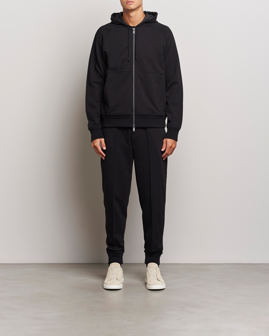 Herren | Pullover | Zegna | Cotton Stretch Zip Hoodie Black