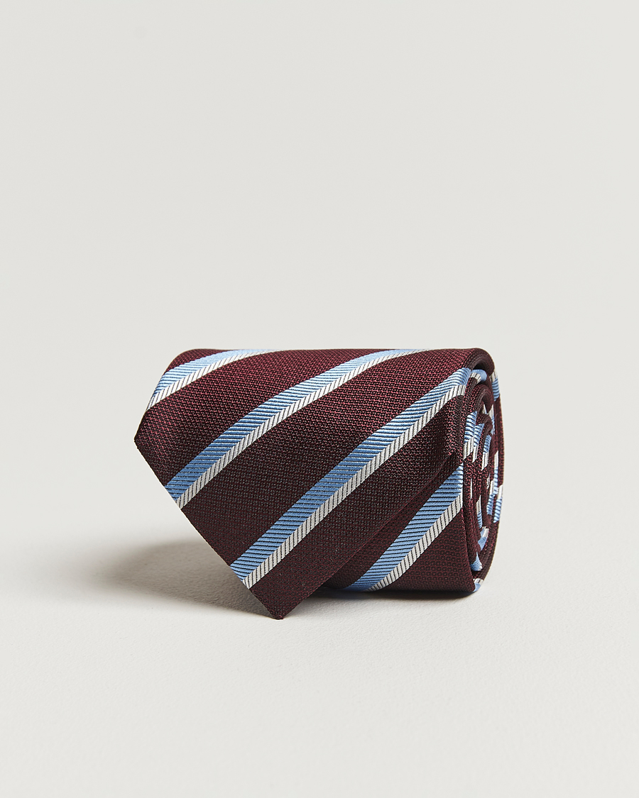 Herren | Zegna Regimental Stripe Silk Tie Burgundy | Zegna | Regimental Stripe Silk Tie Burgundy